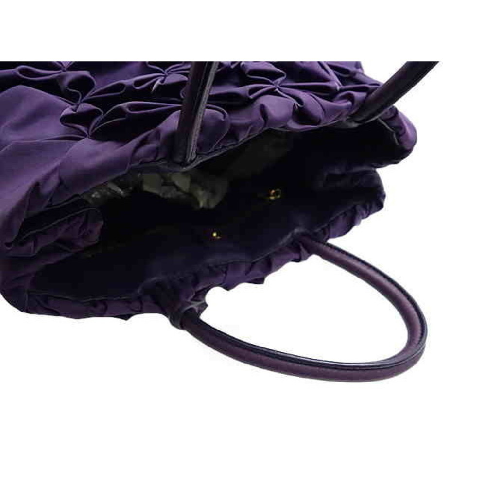 Prada Purple Gathers Handbag Leather Nylon